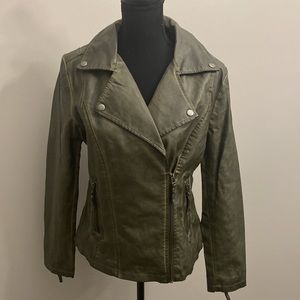 Max Studio Washed Faux Leather Moto Jacket, Olive